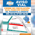 Agua de Hermosillo cerrará parcialmente el bulevar Río Sonora por rehabilitación de colector sanitario