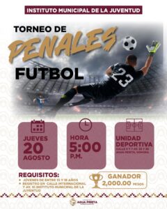 Invita Instituto Municipal de la Juventud de Agua Prieta al Torneo de Penales de Futbol