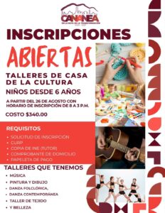 Abre Casa de la Cultura de Cananea inscripciones para talleres artísticos y formativos