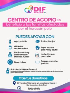 Habilita DIF Navojoa Centro de Acopio permanente en apoyo a familias afectadas por el huracán “Polo”