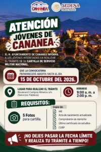 Exhorta Ayuntamiento de Cananea y Sedena a jóvenes a tramitar la Cartilla Militar antes del 15 de octubre