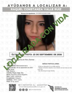 Localiza AMIC sana y salva a joven de 19 años reportada como desaparecida en Magdalena de Kino