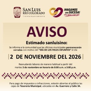Informa 30 Ayuntamiento suspensión de labores por el Día de los Fieles Difuntos